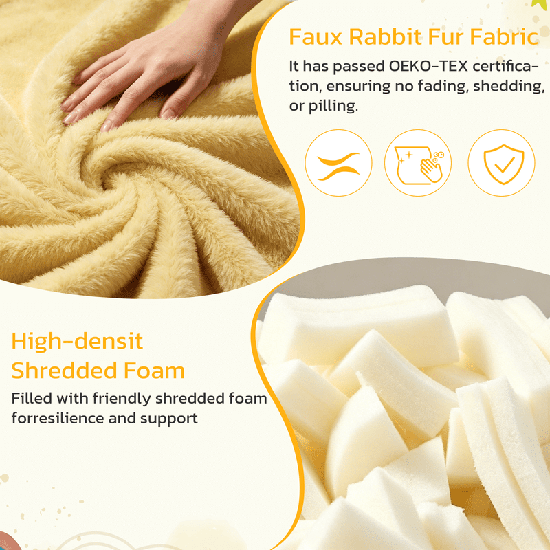 Simple Deluxe 2.5 ft Kids Bean Bag Chair, Faux Rabbit Fur Round Sofa with Handle and Washable Cover, Yellow