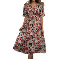 thumbnail image 4 of WILLBEST Vestidos De Algodon Para Mujer, Vestido Informal Con Estampado Floral, Cuello En V, Cintura Con Lazo, Vestido Midi Fluido Para Uso Diario, Vacaciones, Viajes, Primavera, Verano Y Otoño., 4 of 4