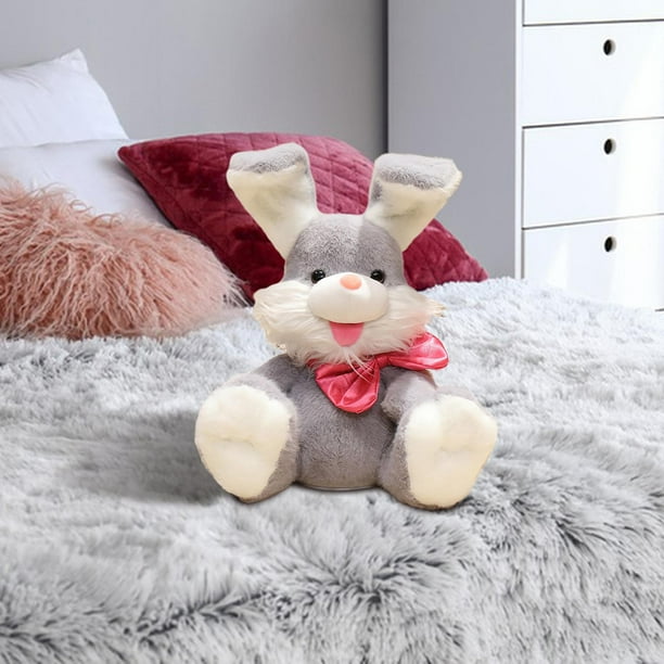 Animal de peluche con bunny de Pascua con orejas en movimiento. Fuerza de grabación de grabación de juguete de juguete de juguete de mascotas Gris