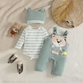 thumbnail image 2 of larppty Baby Boy Clothes Infant 3pcs Outfit Set Long Sleeve Striped Romper Bear Embroidery Overall Suspender Pants Hat Sets, 2 of 7