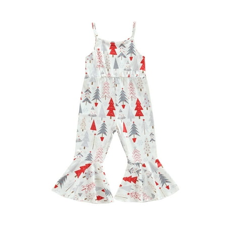 

Bagilaanoe Toddler Baby Girl Christmas Jumpsuit Sleeveless Cartoon Print Romper Overalls 12M 18M 24M 3T 4T 5T Kids Long Pants Bell-Bottoms Outfits