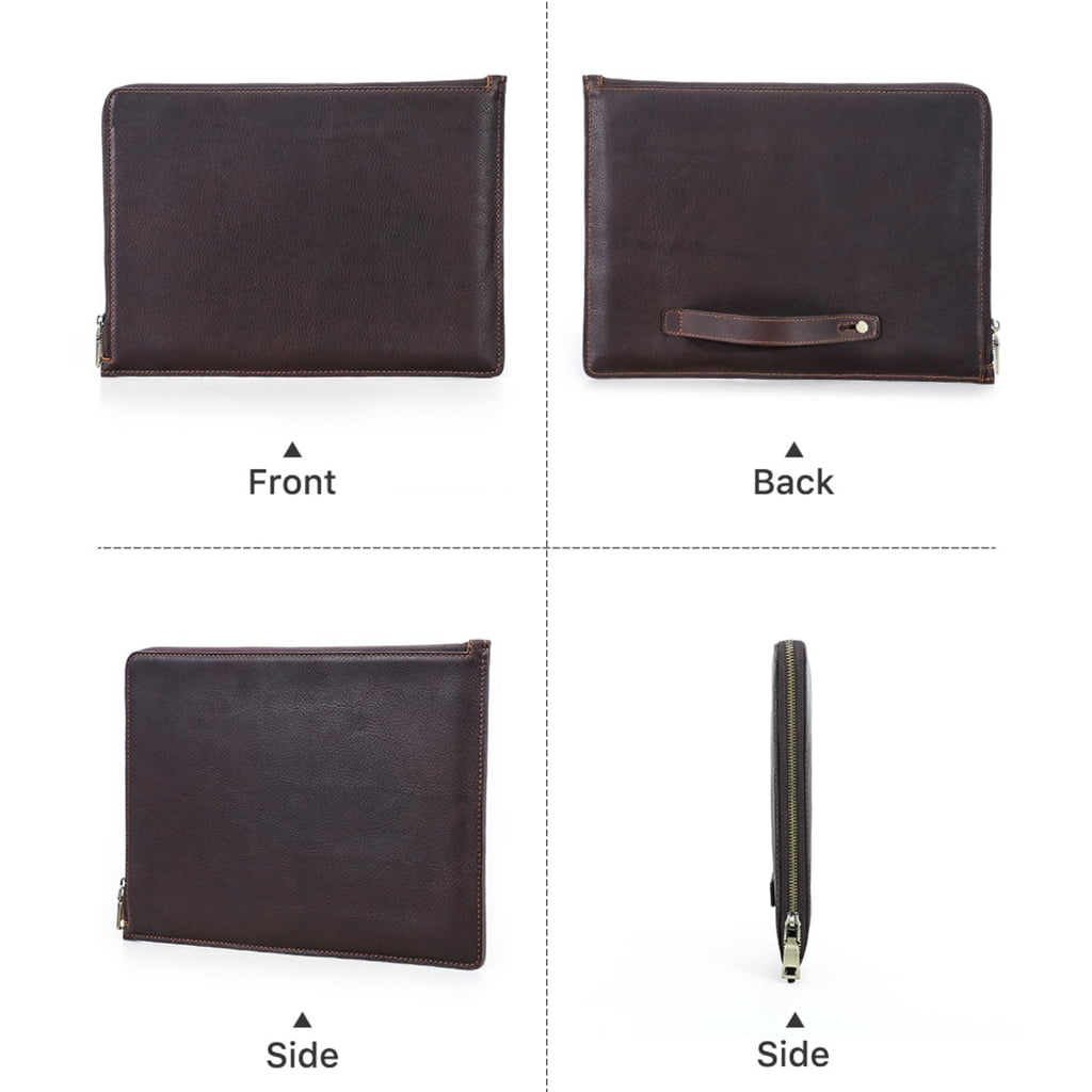 Jesscasday Genuine Leather Protective Case for 14inch Laptops Portable Zippers Closures