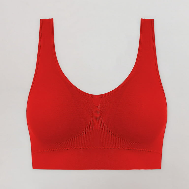 REORIAFEE Bra for Women Everyday Bra Comfort Bralette Cup Comfortable One  Piece Wireless Vest Breathable Push Up Bra Red L