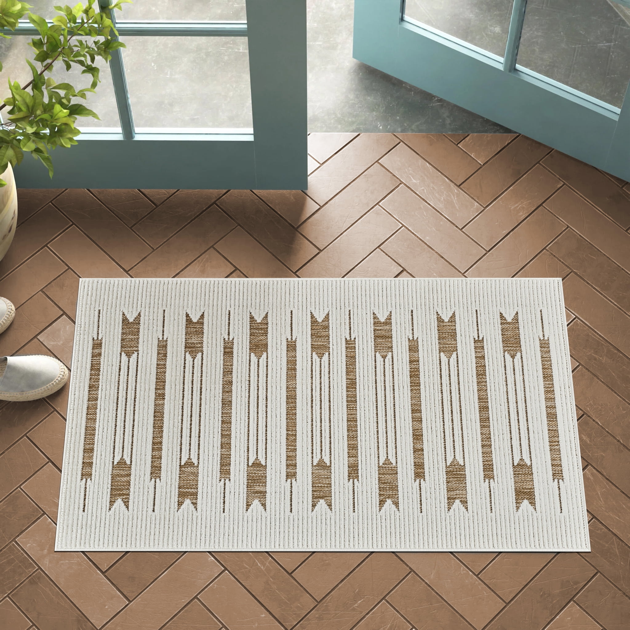 Rug Branch Maise Abstract Indoor Outdoor Area Rug, Beige Brown, Modern - Entryway, Hallway, Bathroom, and Kitchen
