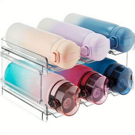 

GYTY Plastic Fridge Wine Racks Stackable Water Bottle Organizer for Kitchen Pantry Organization and Storage Plastic Fridge Wine Racks Tumbler Travel Mug Cup Holder 2Pack Hold 6 Bottles