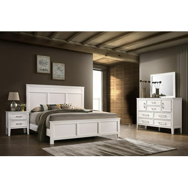 New Classic Andover 4-Piece Wood Queen Bedroom Set with Nightstand in White