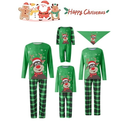 

Sunisery Christmas Pajamas for Family Christmas Pjs Matching Sets Elk Top Striped Pants Green Xmas Pajamas for Women Men Kids