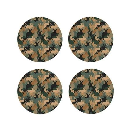 

Fuzoiu Camouflage Rabbit Print Leather Coasters Set Drink Coasters Set of 4 for Tabletop Protection Durable PVC Coasters Home Décor and Housewarming Gift-Round Shape