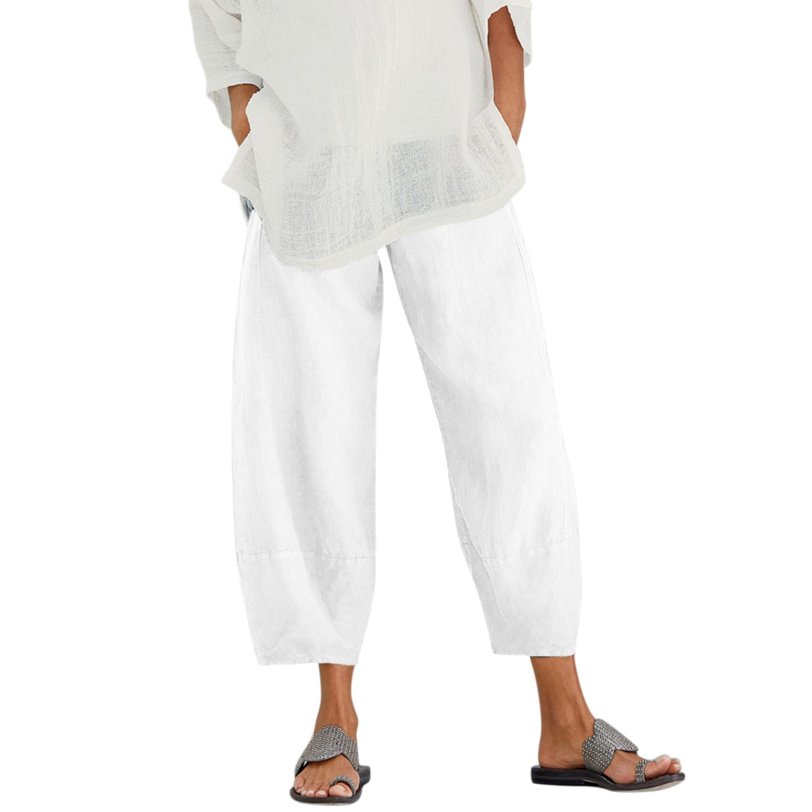 Women's Linen Button-Waist Pants