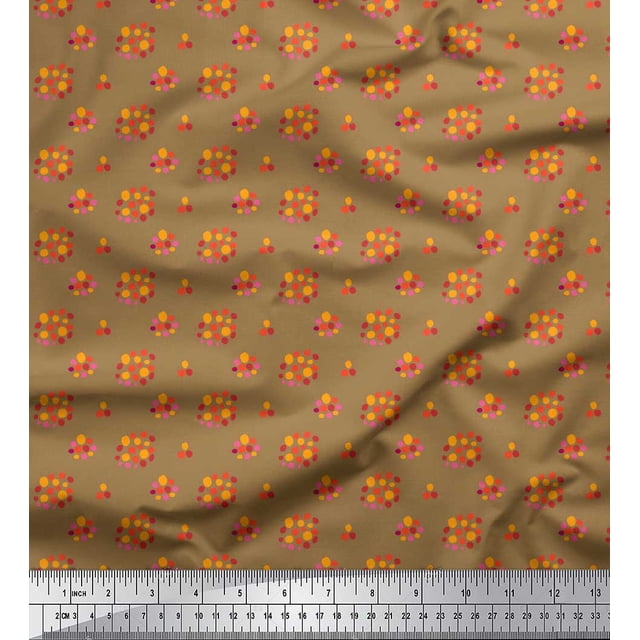 Soimoi Brown Cotton Voile Fabric Dot Abstract Print Sewing Fabric Yard 56 Inch Wide