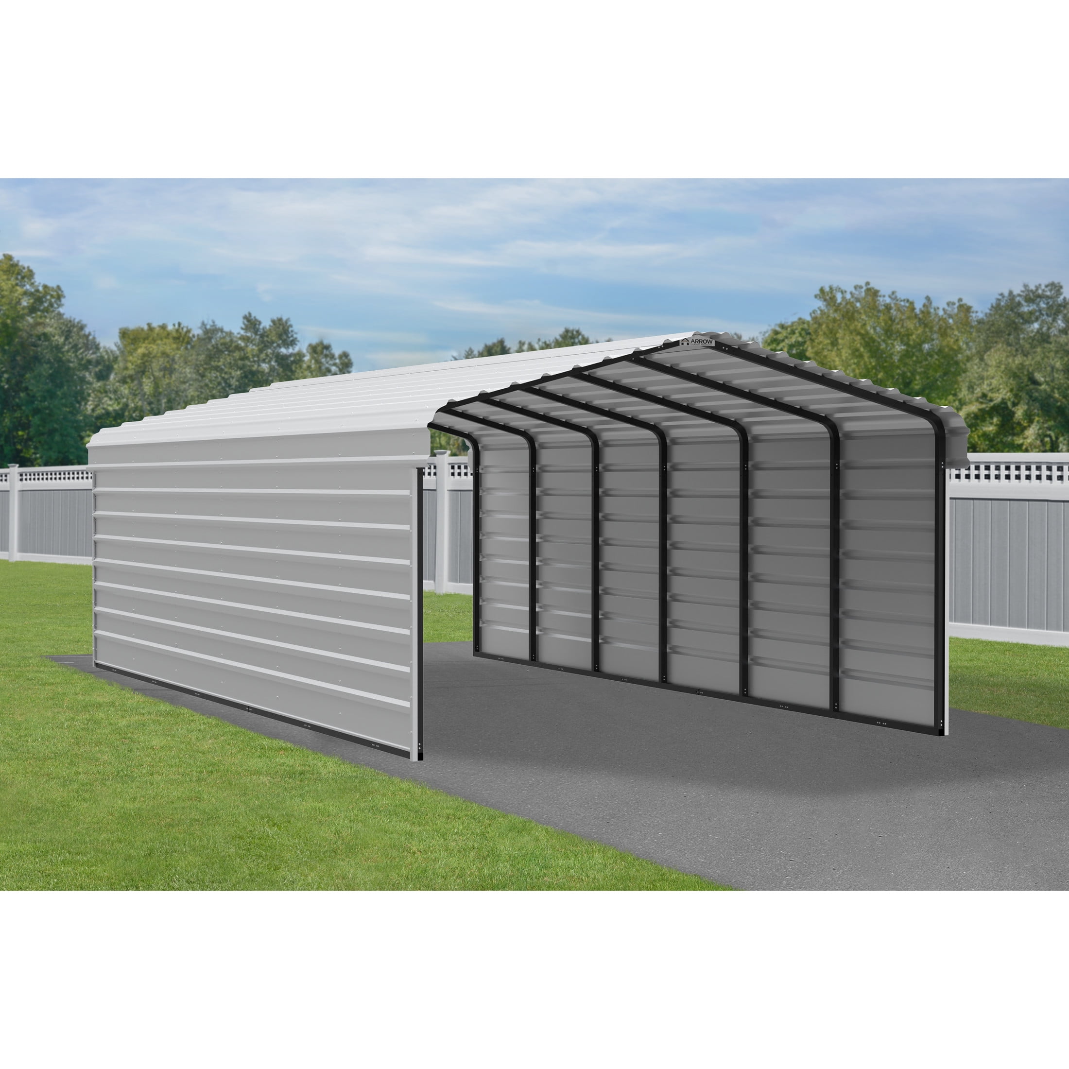 Arrow 29 x 12 x 7 ft Eggshell Steel Carport With 2 Side Wall Kit