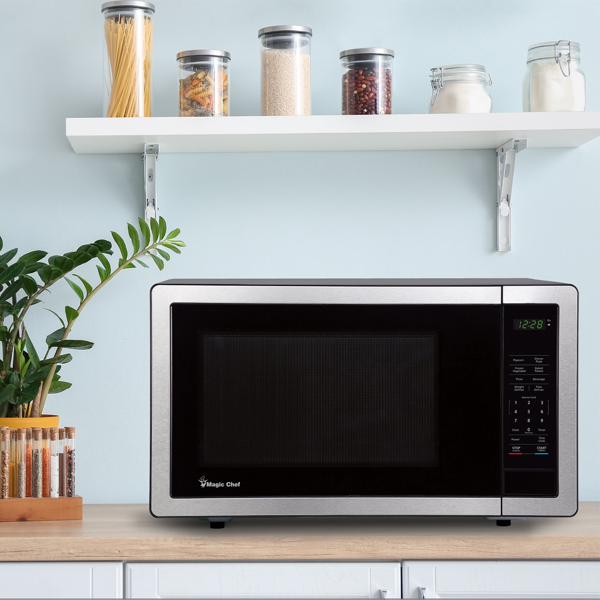 Magic Chef MC110MST Countertop Microwave Oven, 1,000 Watts, Stainless Steel