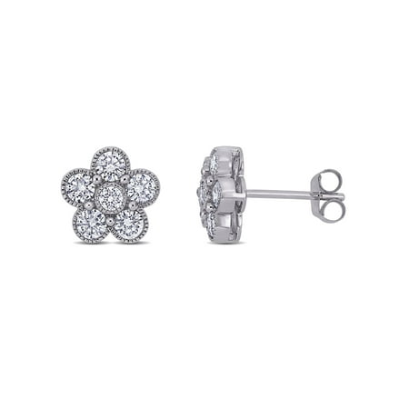 1 Carat T.W. Diamond 14kt White Gold Flower Stud Earrings