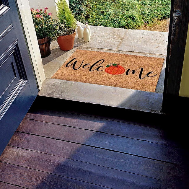 yulier Door Mat Fall Decor Pumpkins Pattern Doormat Welcome Mat for Front Door, Thanksgiving Halloween Decorations, 16 x 24 In