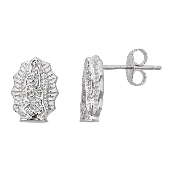 Decadence Sterling Silver Rhodium Micropave Virgin Mary Stud Earring