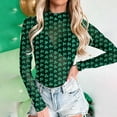 thumbnail image 6 of Kcolen Mesh Top for Women St. Patrick‘s Day Shamrock Print Stylish Sheer Fitted Triangle Jumpsuit Plus Size Long Sleeve Clothes, 6 of 7