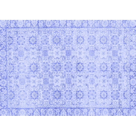 Ahgly Company Machine Washable Indoor Rectangle Persian Blue Traditional Area Rugs, 7' x 9'