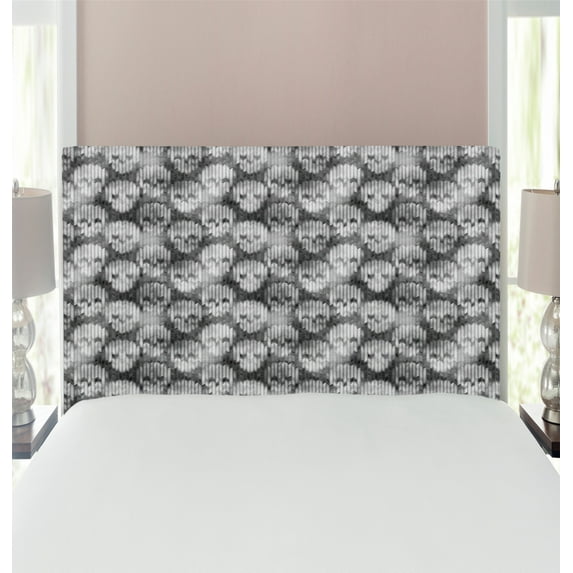 Skull Headboard, Knitting Chevron Texture with Brainpan Head Bone Ghostly Creepy Pattern Image, Upholstered Decorative Metal Bed Headboard with Memory Foam, Twin Size, Grey Black White, by Ambesonne