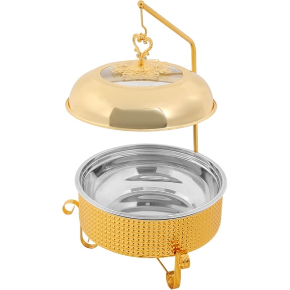 Chafing Dishes for Buffet, 10.5Qt /10L Stainless Steel Round Buffet Chafer with Lids, Gold Hanging Lid Dining Stove, Serving Food Warmer