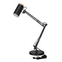 Adjustable Metal Table Lamp, Large Size Max Height 29.7", E26 Base, Swing Arm Desk Light with Wooden Accent, Black