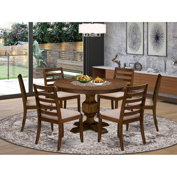 East West Furniture Ferris 7 Piece A Dining Room Set in Walnut Finish