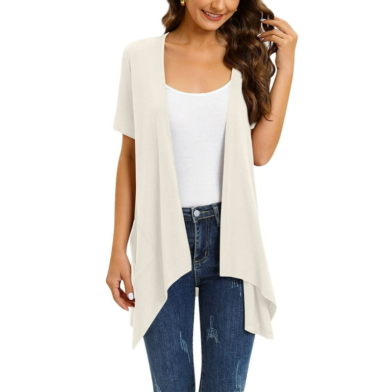 TKing Fashion Womens Cardigan Solid Color Irregular Short Sleeve