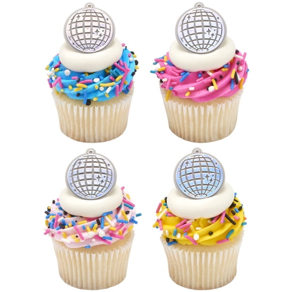 CakeDrake Cupcake Rings Disco Ball Party Theme 12 Count Silver