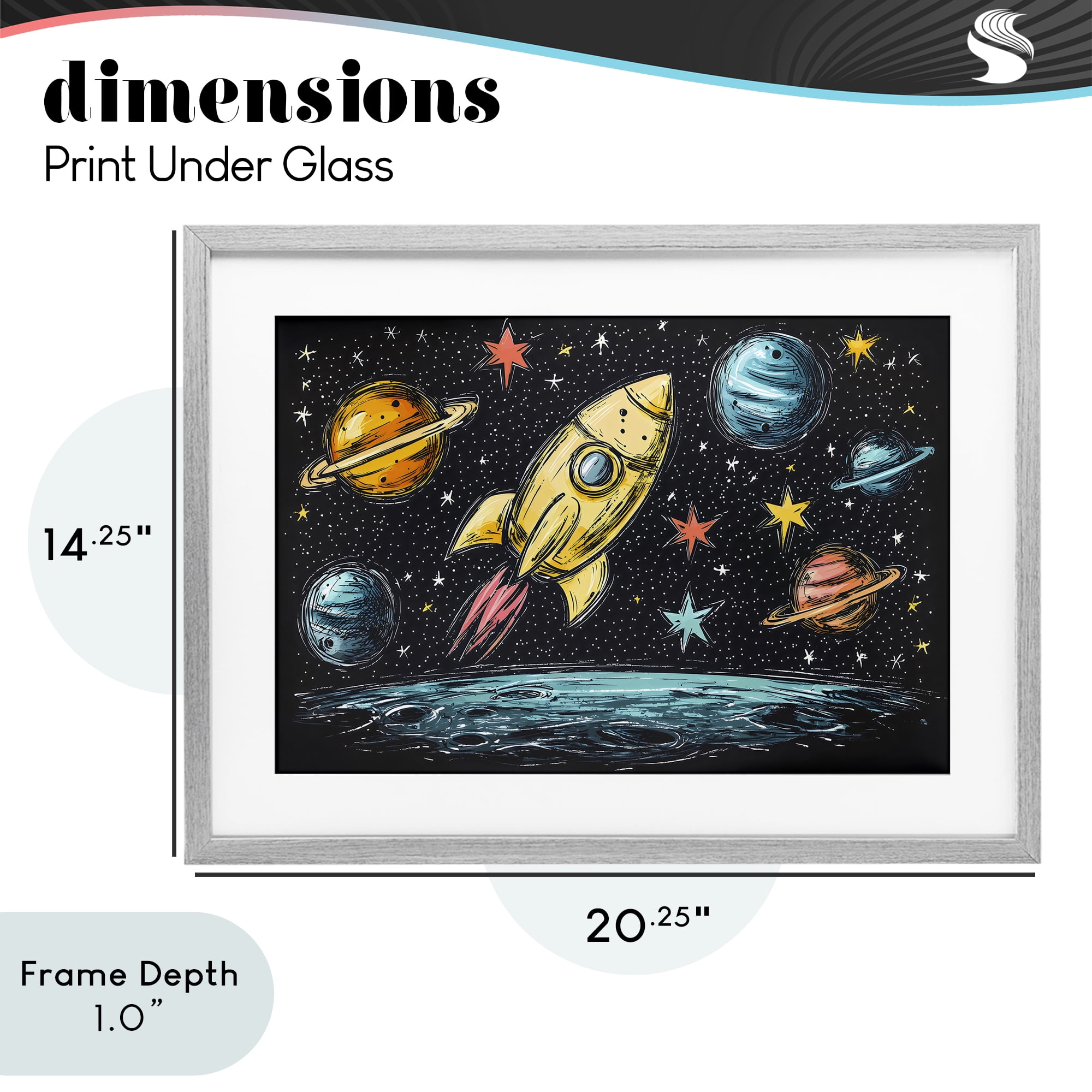 Stupell Industries Whimsical Rocket & Planets Gray Framed Print Under Glass, design by Creative Studio