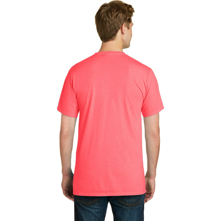 Port Co Adult Male Men Plain Short Sleeves T-Shirt Neon Coral 2X-Large 