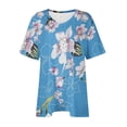thumbnail image 4 of QQAMB Womens Tops Loose Plus Size V-Neck Floral Print Short Sleeve Summer Casual Blouse Tops Oversized T Shirts for Women Blue 5XL, 4 of 4