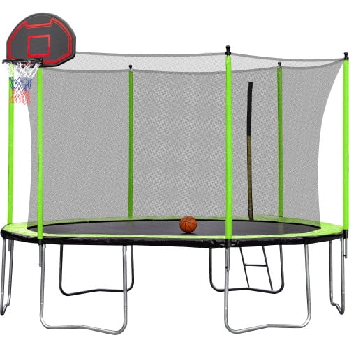 Anysun 14 Ft Trampoline with Safety Enclosure Net, Outdoor Trampoline with Basketball Hoop, Heavy Duty Jumping Mat and Spring Cover Padding for Kids and Adults, with Ladder
