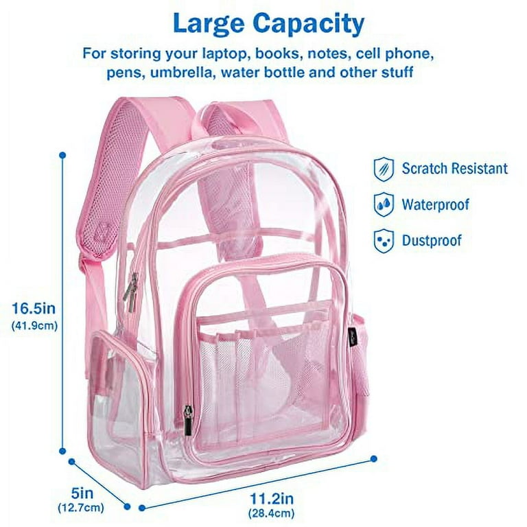 Silkfly 3 Pcs Clear Backpack For Girls, Clear Heavy Duty Bookbag With Lunch Bag & Pencil Case See Through Stadium Approved, Pale Pink, Heart, Heart