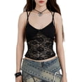 thumbnail image 1 of SUNSIOM Camisole pour Femmes, Bretelles Spaghetti Col Halter Dos Nu Dentelle Patchwork T-Shirt Sortie, 1 of 7