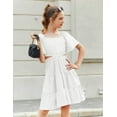 thumbnail image 6 of Arshiner Girls Summer Dresses Chic Waist Hollow Square Neck Shirred Ruffle Hem A-Line Dress, 6 of 8