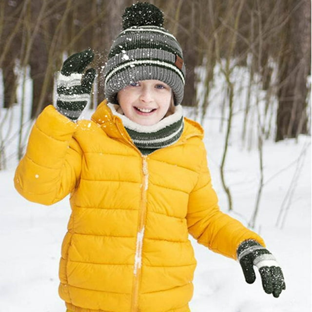 Heating & Warming Border Children's Hat Bib And Gloves Set Autumn Winter Knit Warm Children’s Three Piece Set