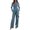 Light Blue, variant on Women's Elegant 2 Piece Outfit, Solid Color V-Neck Long Sleeve Drawstring Irregular Top and Wide Leg Pants