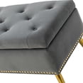 thumbnail image 6 of Tina's Home Velvet Storage Ottoman Bench 45.5" Gold Leg Upholstered Nailhead Trim Button Tufted Bed Foot Stool Home Living Room Grey, 6 of 11