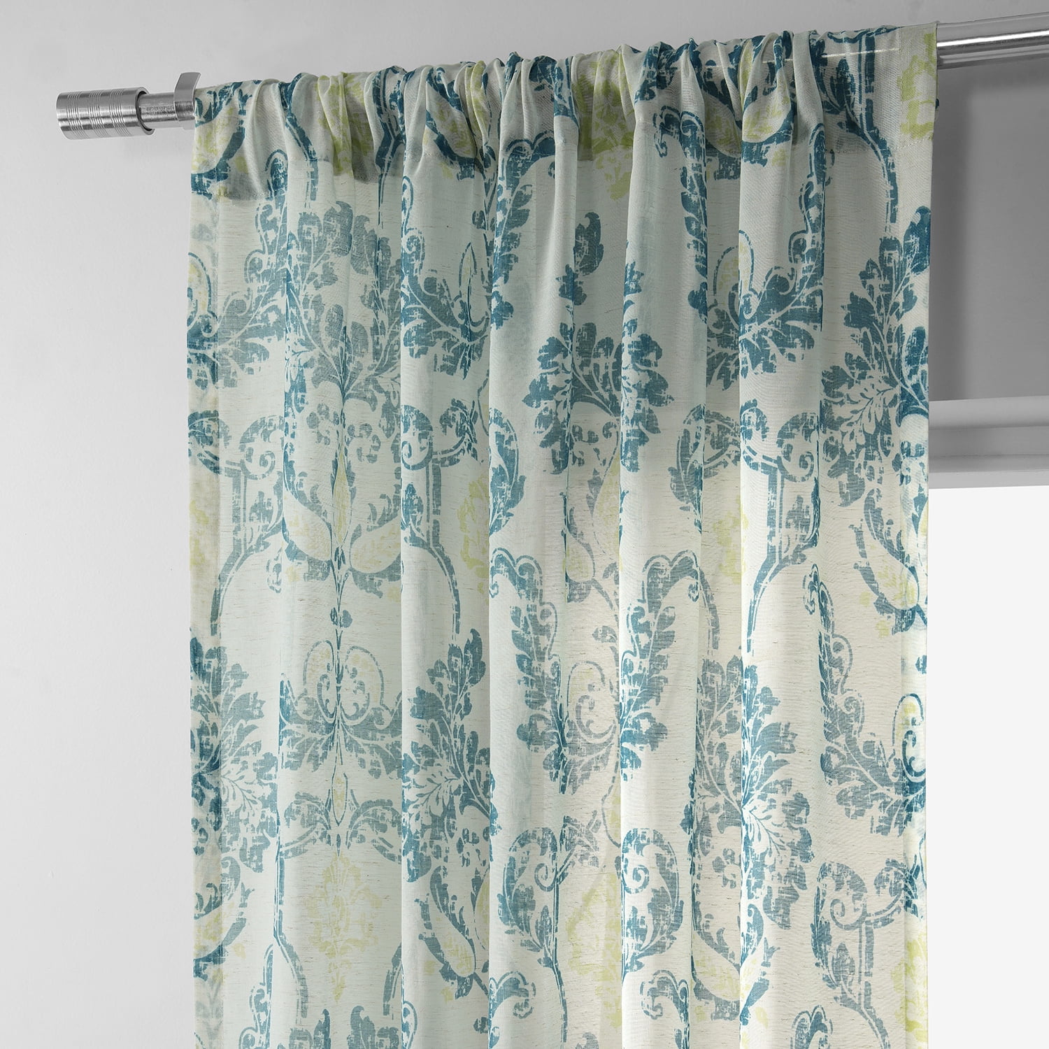Terrace Teal Printed Faux Linen Sheer Curtain (1 Panel), Terrace Teal, 50W X 108L