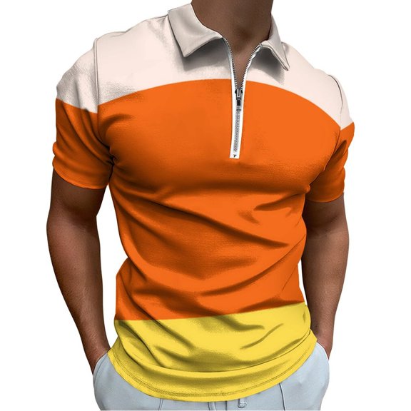 Candy Corn Pattern Men Zipper T-shirt Summer Casual Short Sleeve T-shirt Top