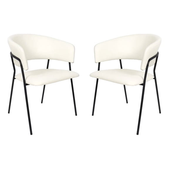 Slate Contemporary Modern Vegan Leather Metal Armchair in Ivory - Set of 2