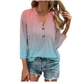 thumbnail image 2 of AOOCHASLIY Ladies' Clothes Clearances Womens 3/4 Sleeve V Neck Buttons Tee Gradient Color Blouse Loose Fit Tshirts Fall Tunic, 2 of 5