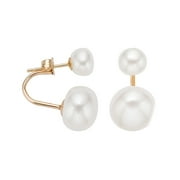 Pearlyta 14k Gold Freshwater Button Pearl Curved Fashion Tribal Earrings (6-8 mm) - Fine Jewelry Gift for Women