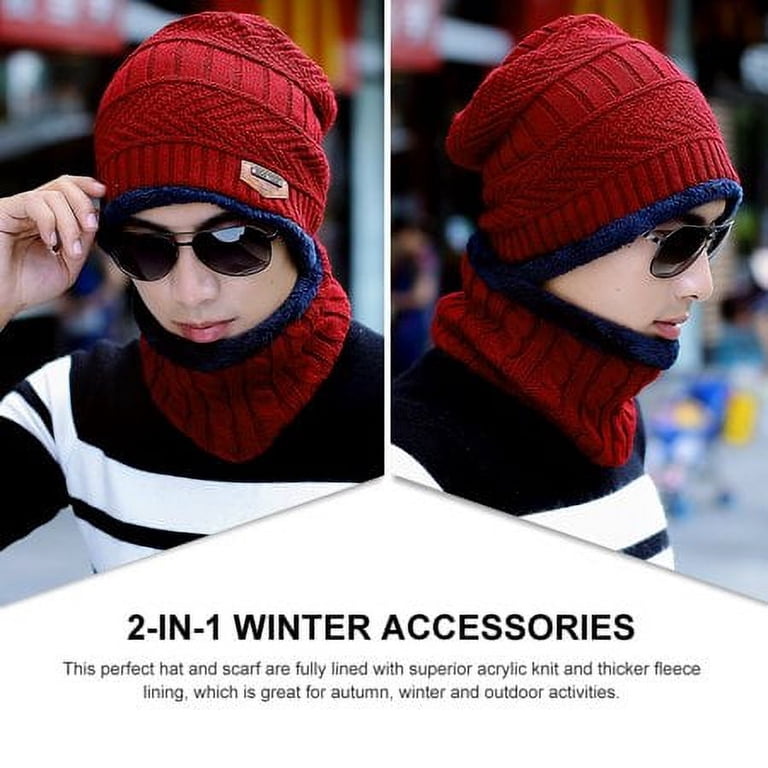 Winter Beanie Hat Scarf Set, Muffler Winter Cap Thick Fleece Lined Skull Cap Hat Viworld Winter Beanie Hat Scarf Set Warm Knit Hat Thick Knit  main image 2