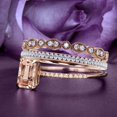 thumbnail image 2 of Trio Rings Set Art Deco 2.25 Carat Emerald Cut Morganite And Diamond Moissanite Antique Engagement Ring, Wedding Ring in 925 Sterling Silver With Rose Gold Plating, Promise Ring, Anniversary Ring, 2 of 3