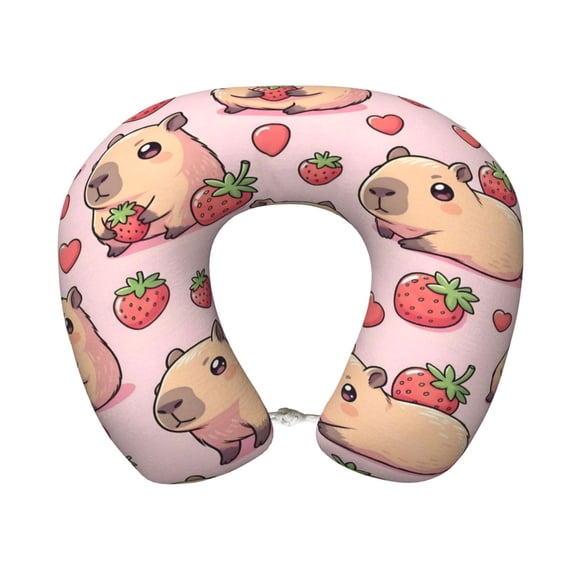 Travel Pillow Memory Foam, Head Neck Support Airplane Pillow For Traveling, Car, Home, Travel Neck Flight Pillow 12 Inches Pusheen Capybara Pattern 1