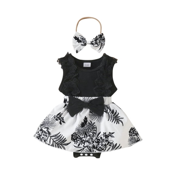 Coerni Baby Girl Clothes New Born Romper Dress Toddler Lace Ruffle Sleeveless Summer Outfits with Headband 0 12 18 Months