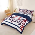thumbnail image 3 of Castle Fairy Baseball Print Duvet Cover Queen, Geometric Stripes Queen Bedding, Red Navy,Navy Blue Reversible,3-Piece,1 Duvet Cover and 2 Pillowcases, 3 of 6