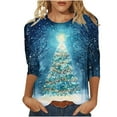 thumbnail image 2 of qolati Oversized Christmas T-Shirts 3/4 Sleeve Length Holiday Graphic Tee with Flash Glitter Xmas Tree Print Cute Casual Loose Fit Tunics Blouse for Party Multicolor M, 2 of 5
