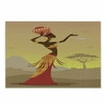 thumbnail image 1 of African Cutting Board, Creative Woman in Desert Gulls Flying Around Folk Female Print, Decorative Tempered Glass Cutting and Serving Board, Small Size, Amber Tan, by Ambesonne, 1 of 1
