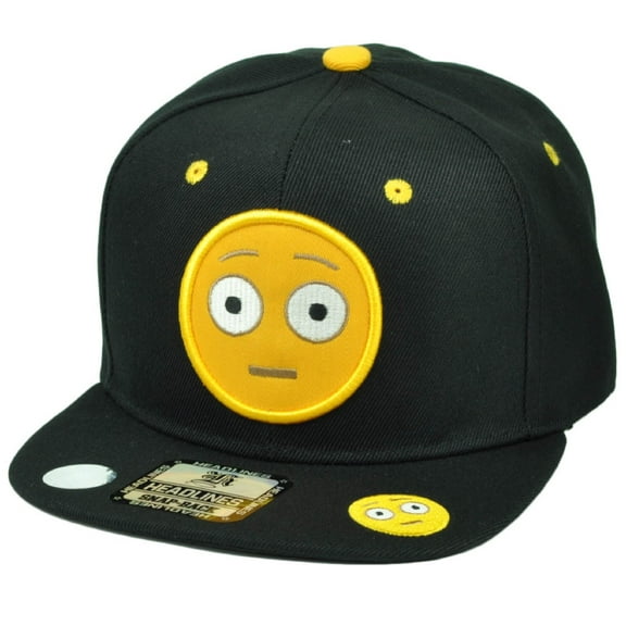 Emoji Flushed Face Emoticons Text Symbol Snapback Hat Cap Flat Bill Black Yellow